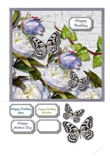 Floral card front with butterflies