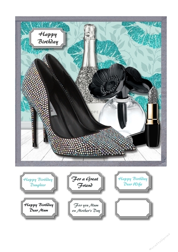 Black and silver accessories with turquoise background