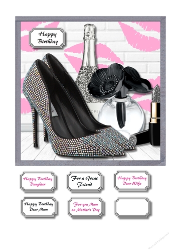 Black and silver accessories with cerise and white background