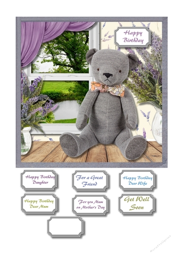 Cute teddy on window sill with lovely river view