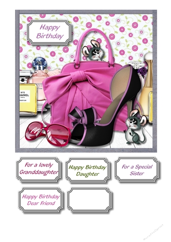 Cerise bag, shoes and perfume