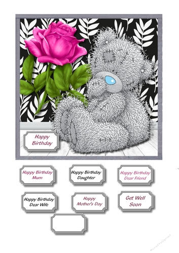 Tatty teddy with single pink rose