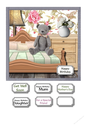 Cute bear in cosy bedroom