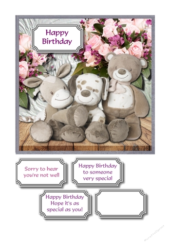 Cute soft toys and flowers