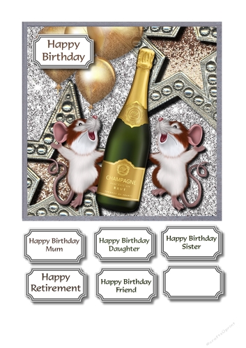 Mice with champagne, balloons and stars