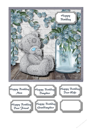 Blue flowers with tatty teddy