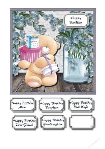 Forever friends bear with blue flowers