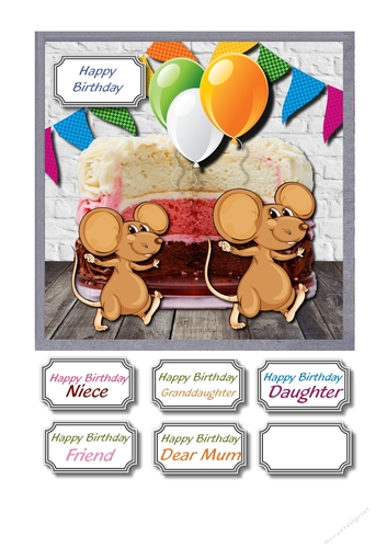 Mice with cake, balloons and bunting