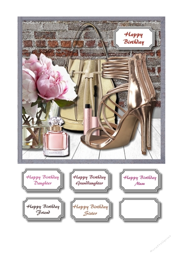 Gold shoes, bag and pink accessories