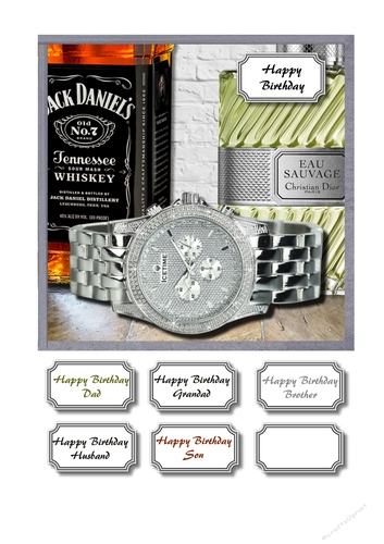 Mens watch, whiskey and aftershave