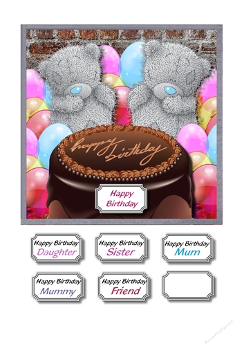 Tatty teddies with chocolate cake and a sea of balloons
