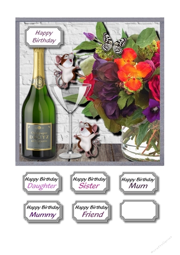 Flowers, champagne and mice