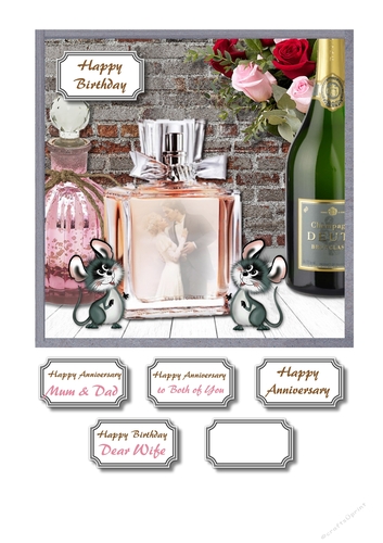 Perfume, champagne and roses for birthday or anniversary