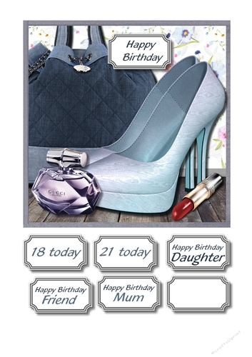 Denim bag, shoes and perfume