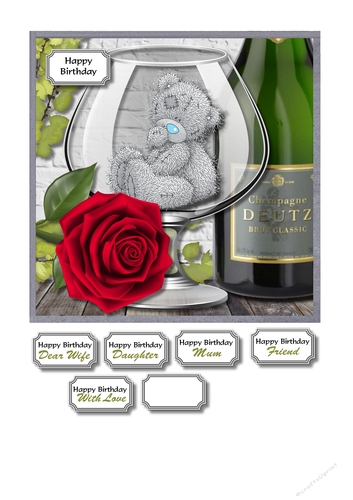 Tatty teddy in glass with rose