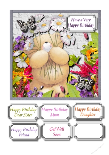 Forever friends bear, flowers and butterflies