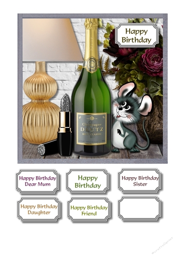 Lamp, champagne and flowers