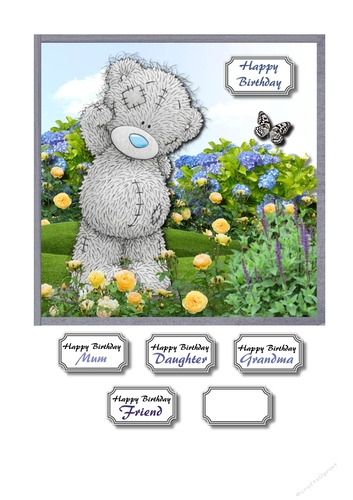 Tatty teddy in flower garden