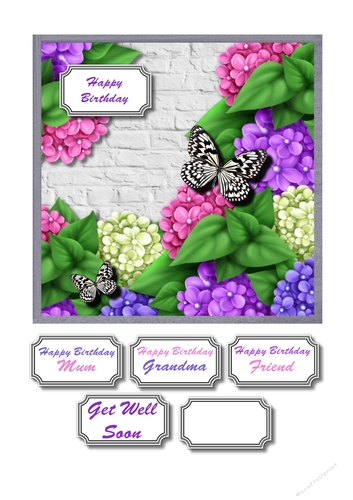 Floral card with butterflies birthday or get well soon