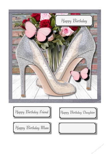 Ladies shoes, roses and butterlies