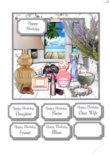 Ladies perfumes and accessories with a lovely window scenery