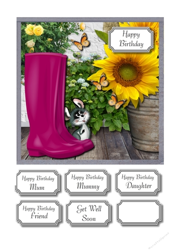 Flowers, wellies and cheeky mouse