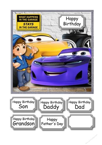 Disney cars what happens in the garage for male birthday or fathers day