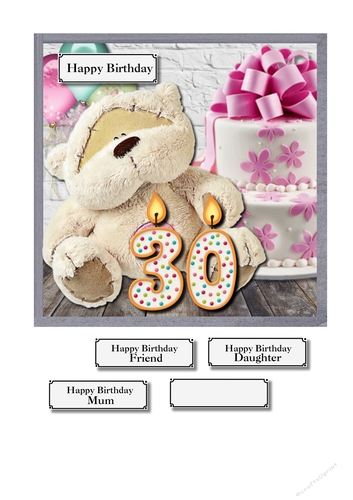 Birthday bear with cake and candles for 30th birthday