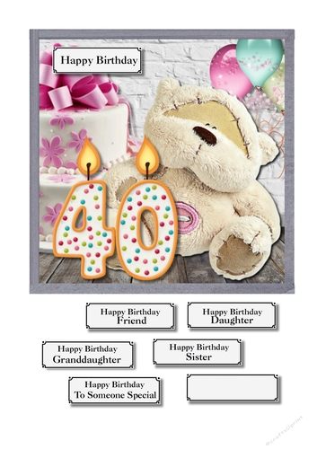 40th birthday bear with balloons and cake