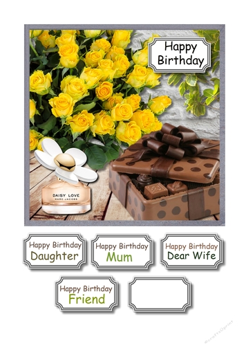 Yellow roses, chocolates and perfume