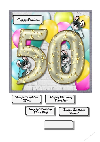 50th birthday card topper with balloons