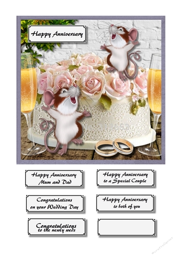 Anniversary or Wedding Congratulations cake with mice