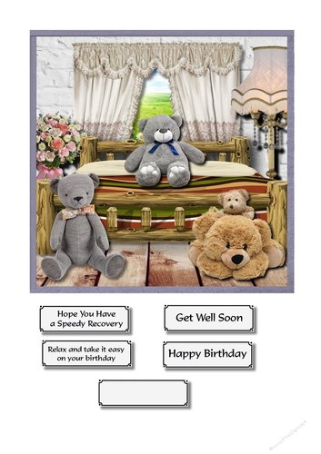 Bedroom with teddies for birthday or get well