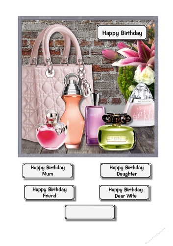 Fragrances, flowers and designer bag
