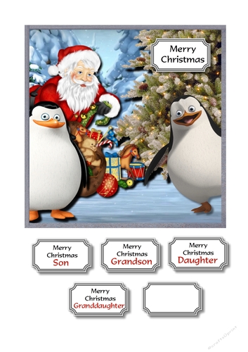Madagascan penguins and santa on ice pond
