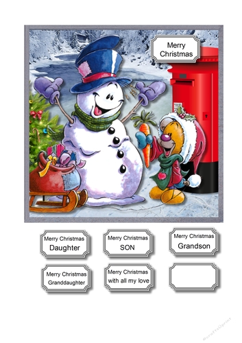 Snow scene with snowman