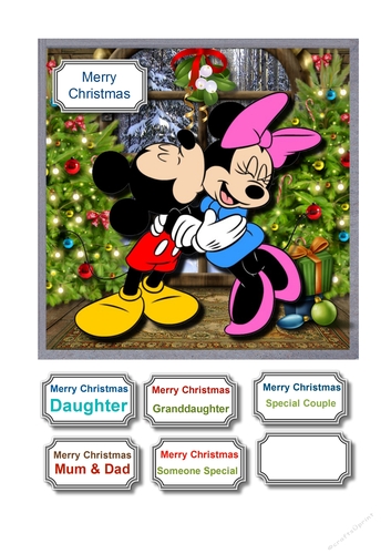 Mickey and Minnie under the mistletoe