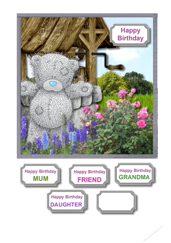 Tatty teddy with wishing well