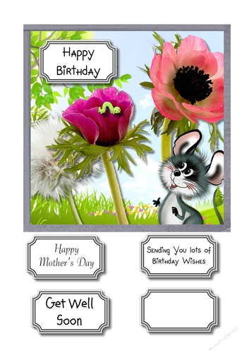 Flowers, mouse and caterpillar