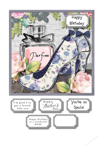 Watercolour perfume and shoes for mothers day/ mum birthday or friend