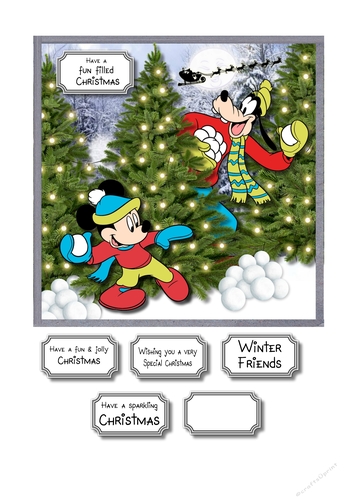 Mickey and Goofy snowball fight