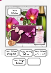 Bag, perfume, flowers and Prosecco