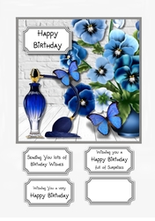 Blue flowers, perfume and butterflies
