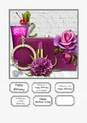 Bag, Cocktail and Flowers in Purple for Birthday or Mothers Day