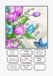 Flowers and butterfly card topper for various occasions