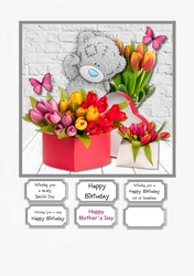 Tatty Teddy with Spring Tulips and Butterflies for Birthday or Mothers Day