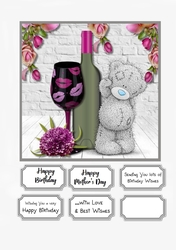 Tatty Teddy with wine and flowers for Birthday or Mothers Day