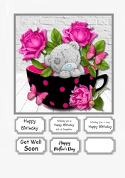 Tatty Teddy with cup of roses for many occasions