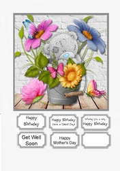 Tatty Teddy with Bucket of Flowers for varous occasions