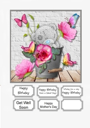 Tatty Teddy with Bucket of Flowers and Butterflies